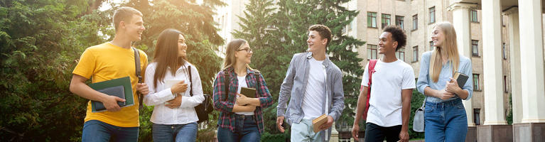 college students behind a college